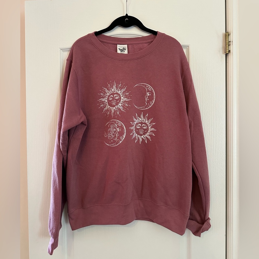 Cute Oversized Pink Celestial Sun and Moon Crewneck Sweater